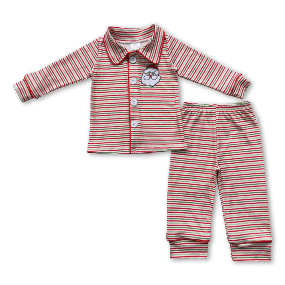 RTS NO MOQ Sibling milk silk Baby Boys Christmas Farm  Button Up Top  Pants Sleep Matching Outfits