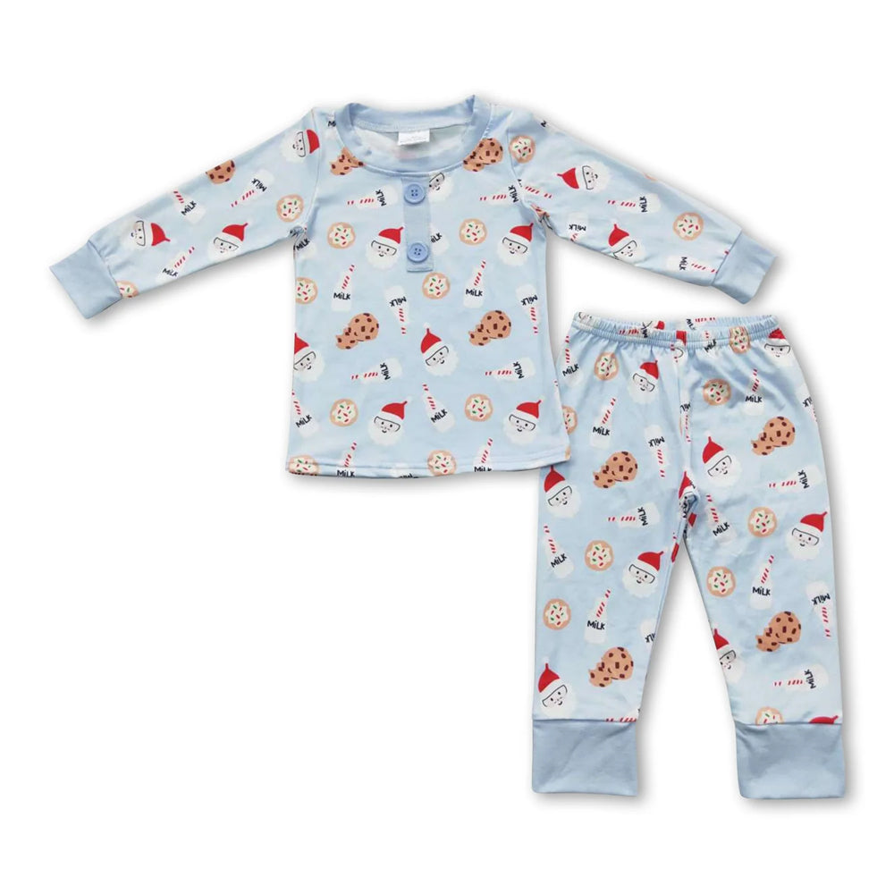 RTS NO MOQ Sibling milk silk Baby Boys Cute Christmas Striped Santa Print Top Pants Holiday Pajamas Sets