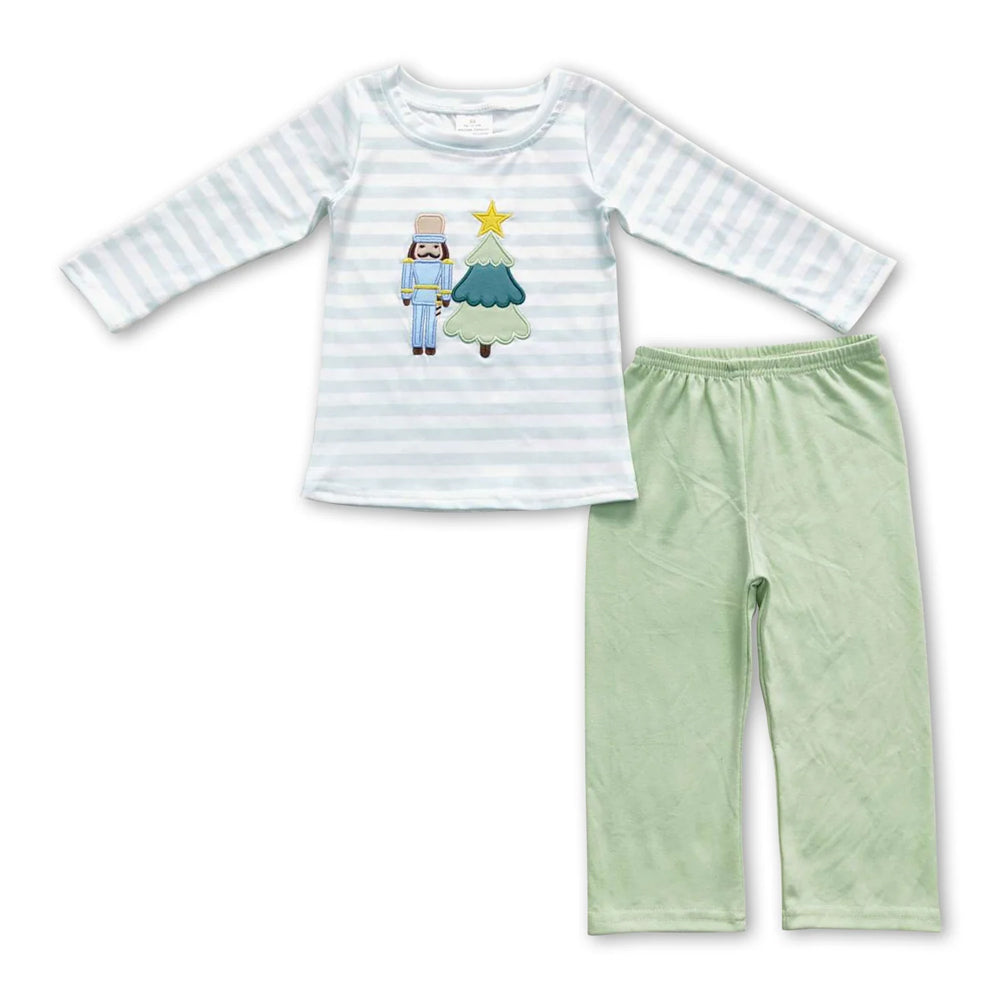 RTS NO MOQ Sibling milk silk Cute Clothes Baby Boys Cute Christmas Print Long Sleeve Top Elastic Waist Pants Two Piece Holiday Pajamas Sets