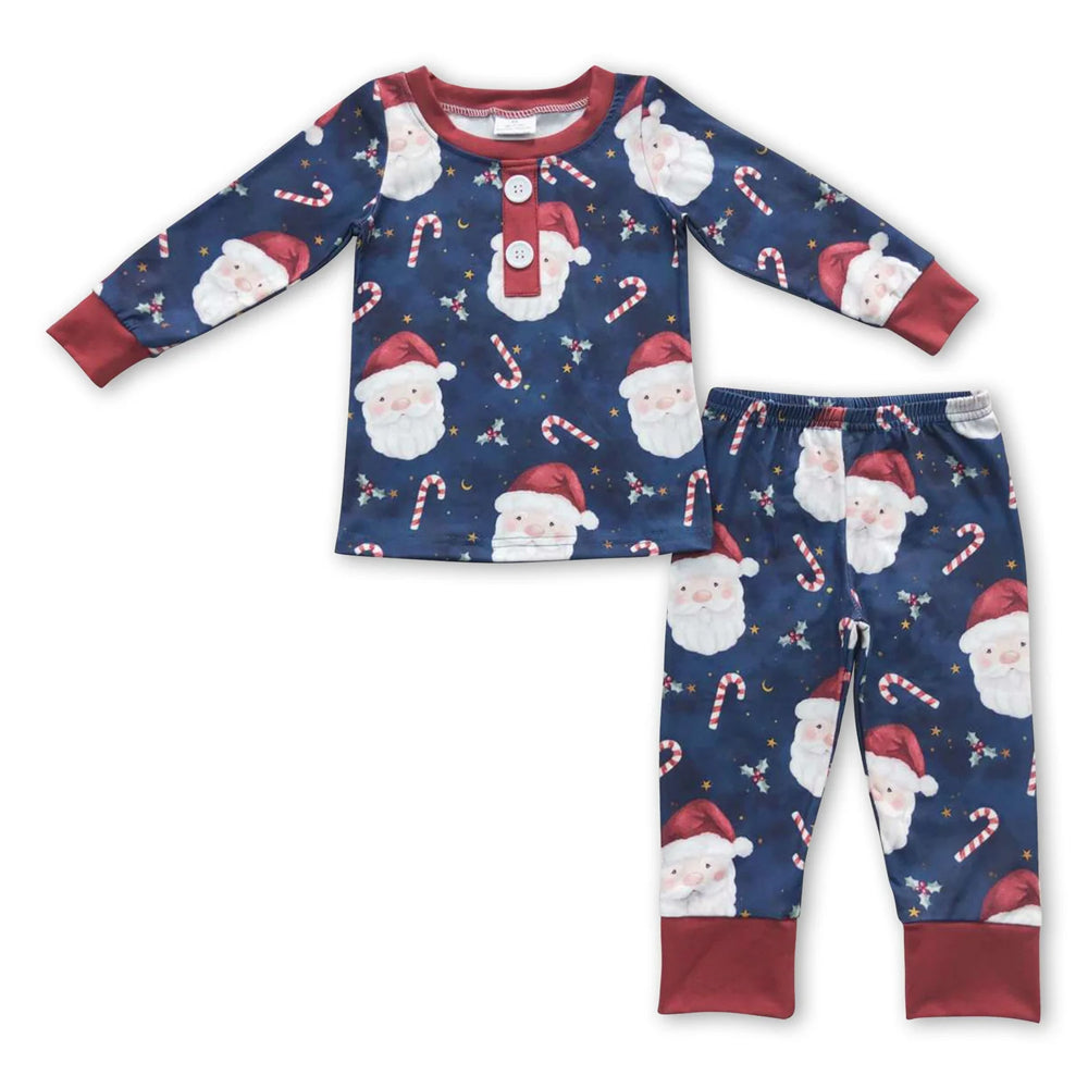 RTS NO MOQ Sibling milk silk Baby Boys Cute Christmas Striped Santa Print Top Pants Holiday Pajamas Sets