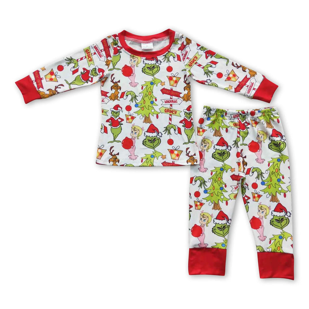 RTS NO MOQ Sibling milk silk Cute Clothes Baby Boys Christmas Candy Print Long Sleeve Top Elastic Waist Pants Two Piece Holiday Pajamas Sets