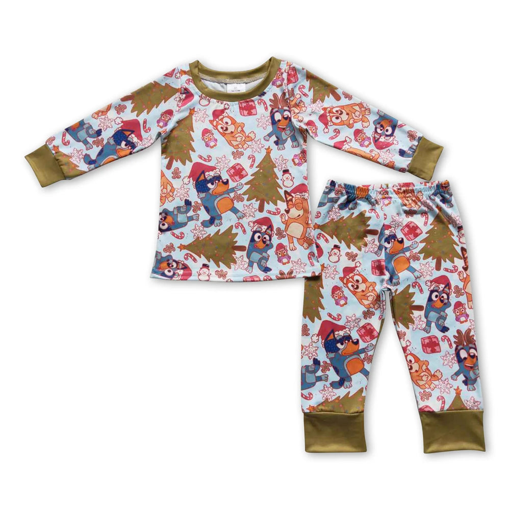 RTS NO MOQ Sibling milk silk Cute Clothes  Baby Boys Christmas Long Sleeve Top Elastic Waist Pants  Two Piece Pajamas Sets