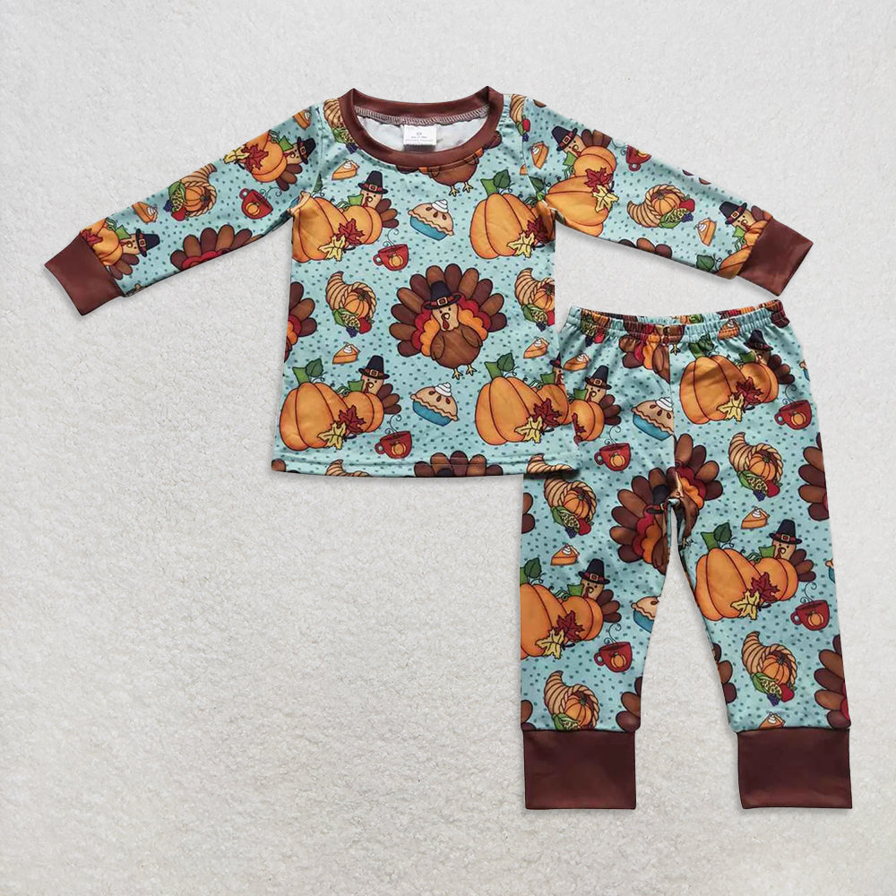 RTS NO MOQ Sibling Baby girls clothes thanksgiving turkey long-sleeved trousers suit & rompers