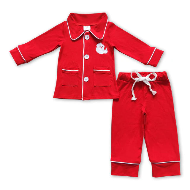 RTS NO MOQ Sibling milk silk Baby Girls And Boys Christmas Tree Button Top And Pants Pajama Set
