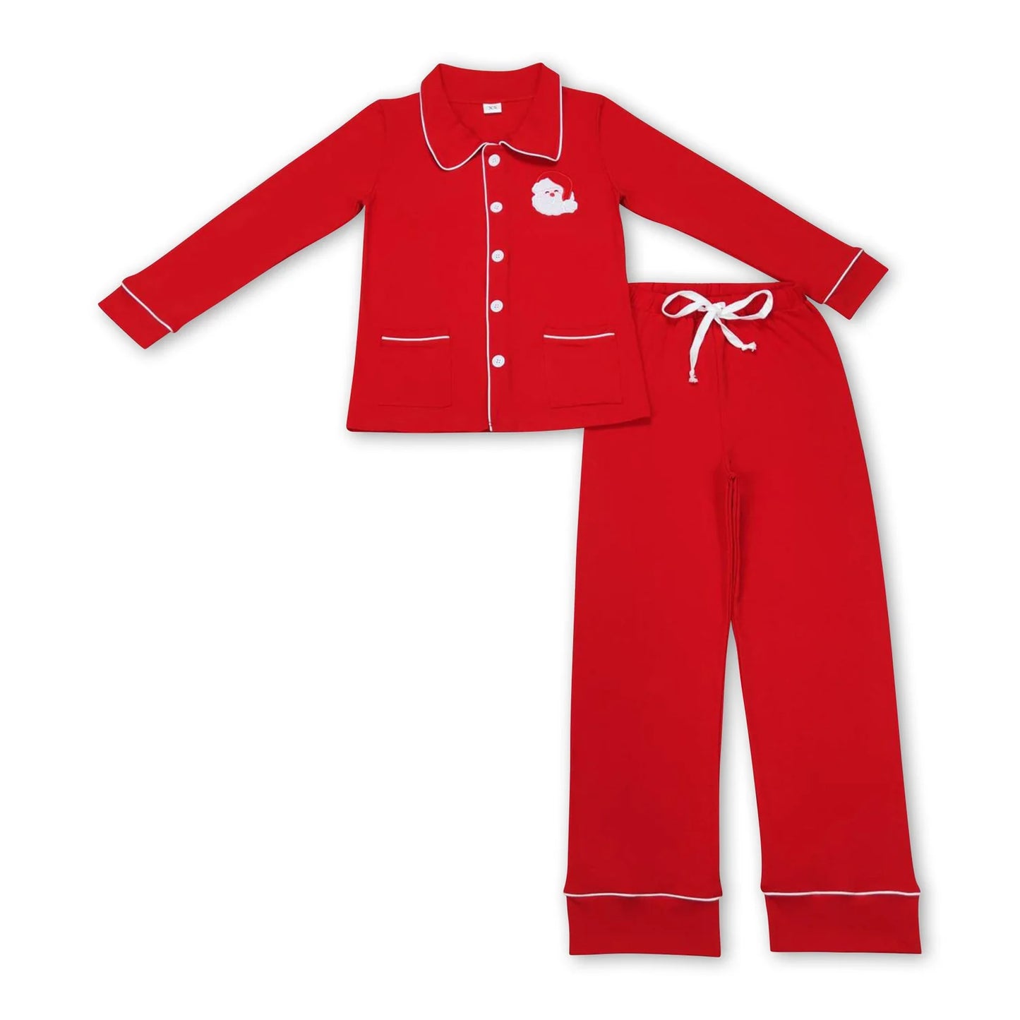 RTS NO MOQ Sibling milk silk Adult And Kids Christmas Santa Red Color Print Pocket Top Pajamas Sets Rompers Sleepwear Outfit