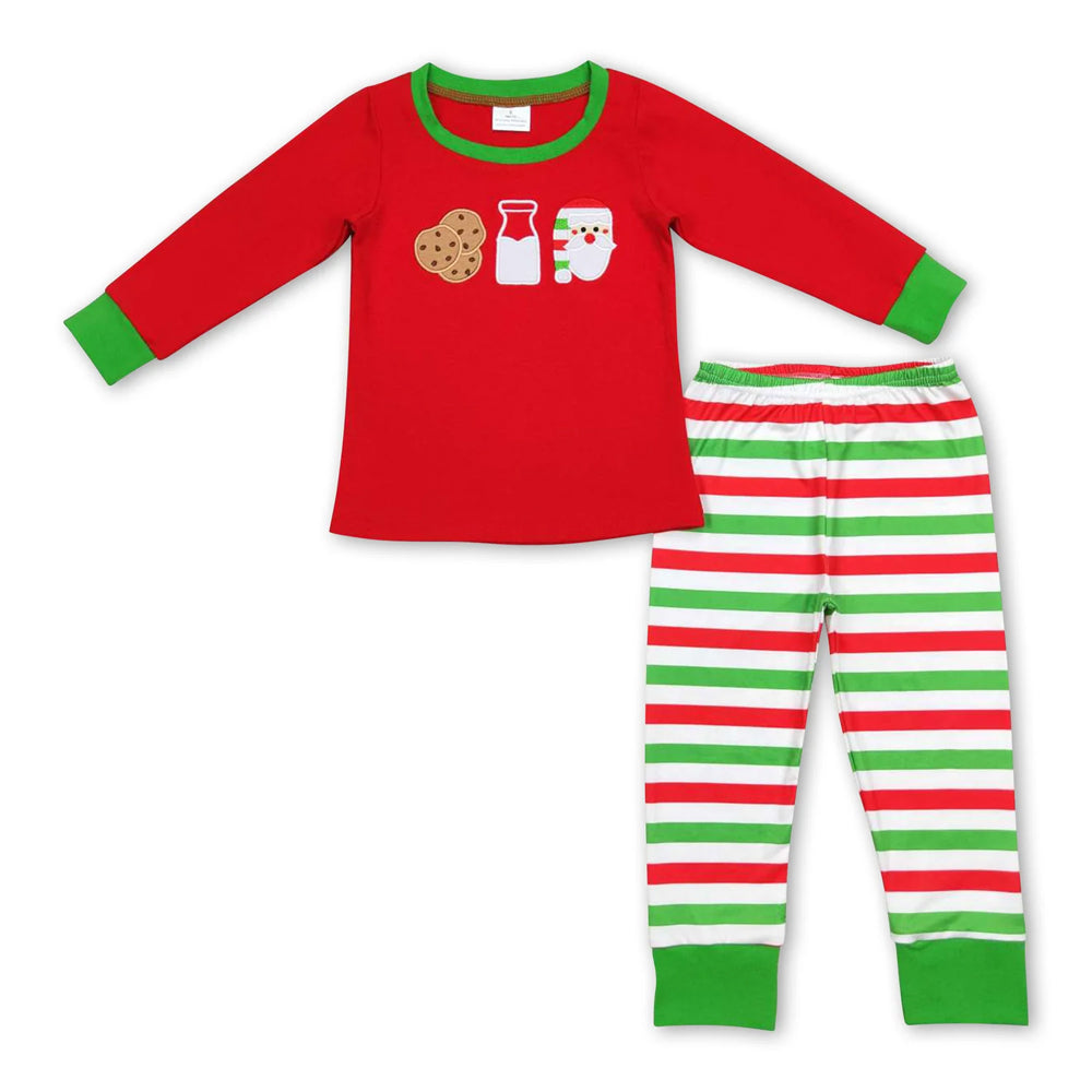 RTS NO MOQ Sibling milk silk Baby Boys Cookie Santa Milk Long Sleeve Top Loose Fit Pants Sleepwear Sets