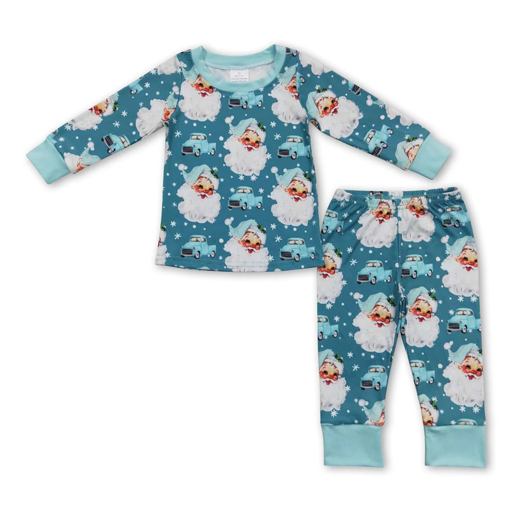 RTS NO MOQ Sibling milk silk Baby Boys Cute Truck Christmas Tree Bamboo Pajama Top Pants Sleep Clothes Sets