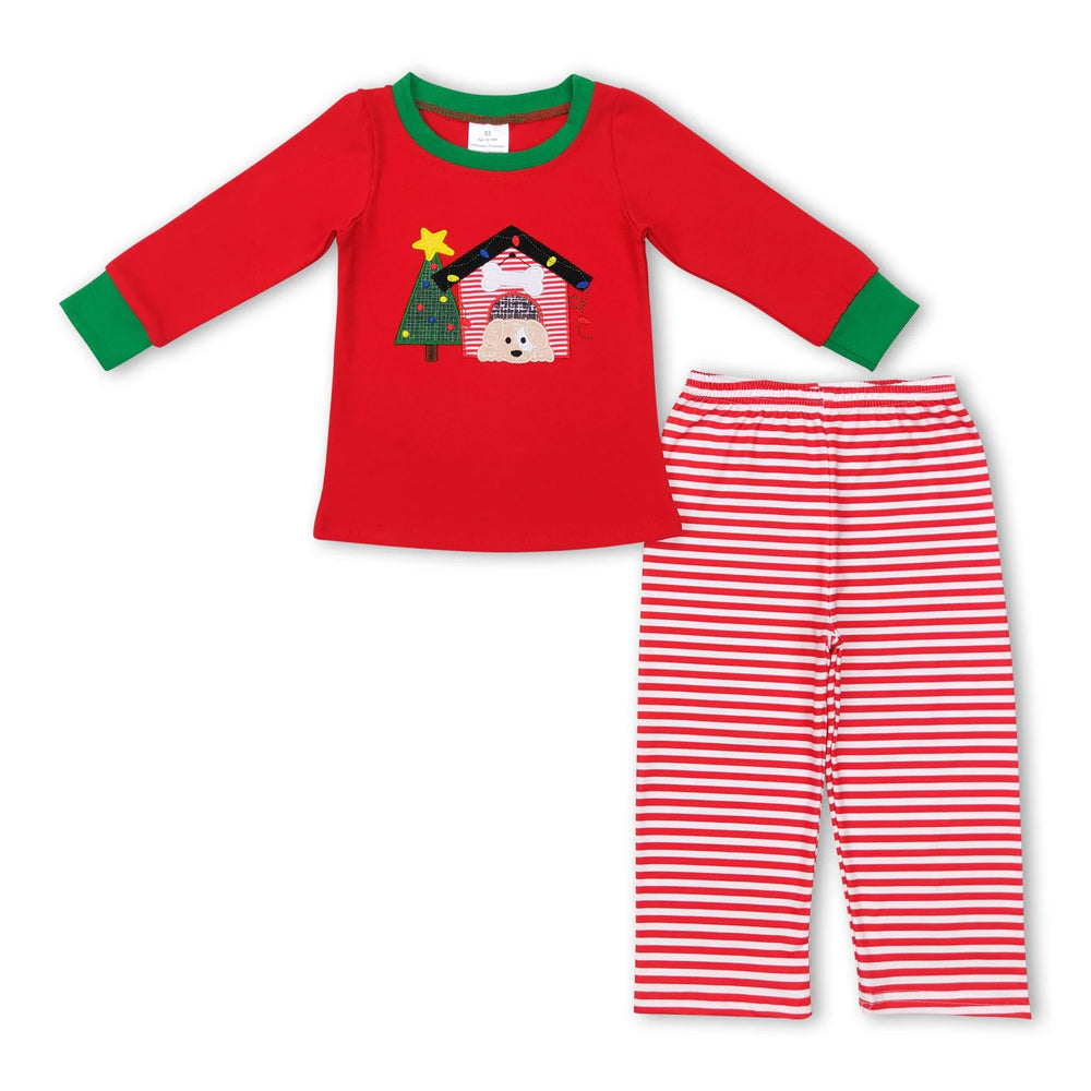 RTS NO MOQ Sibling milk silk Baby Boys Cute Blue Striped Santa Print Top Pants Holiday Photo Matching Outfit Sets