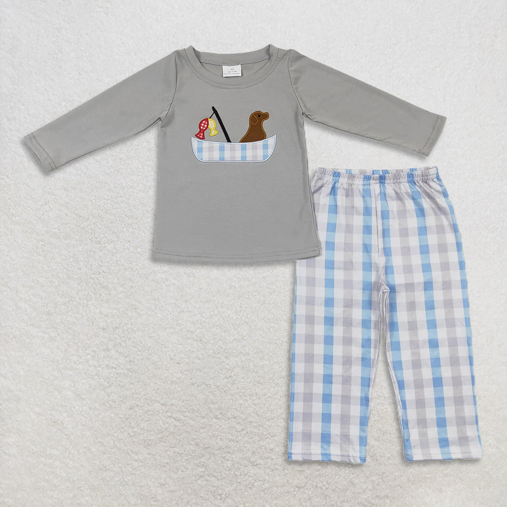 RTS NO MOQ Sibling baby Boys clothes embroidery long-sleeved pants set clothes and rompers