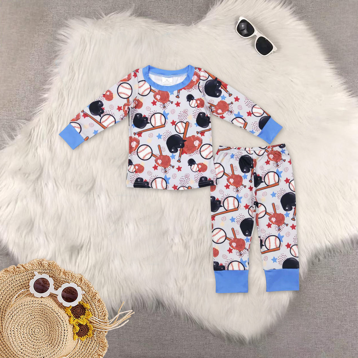 RTS NO MOQ Sibling Baby boy Clothes baseball long-sleeved pants sets