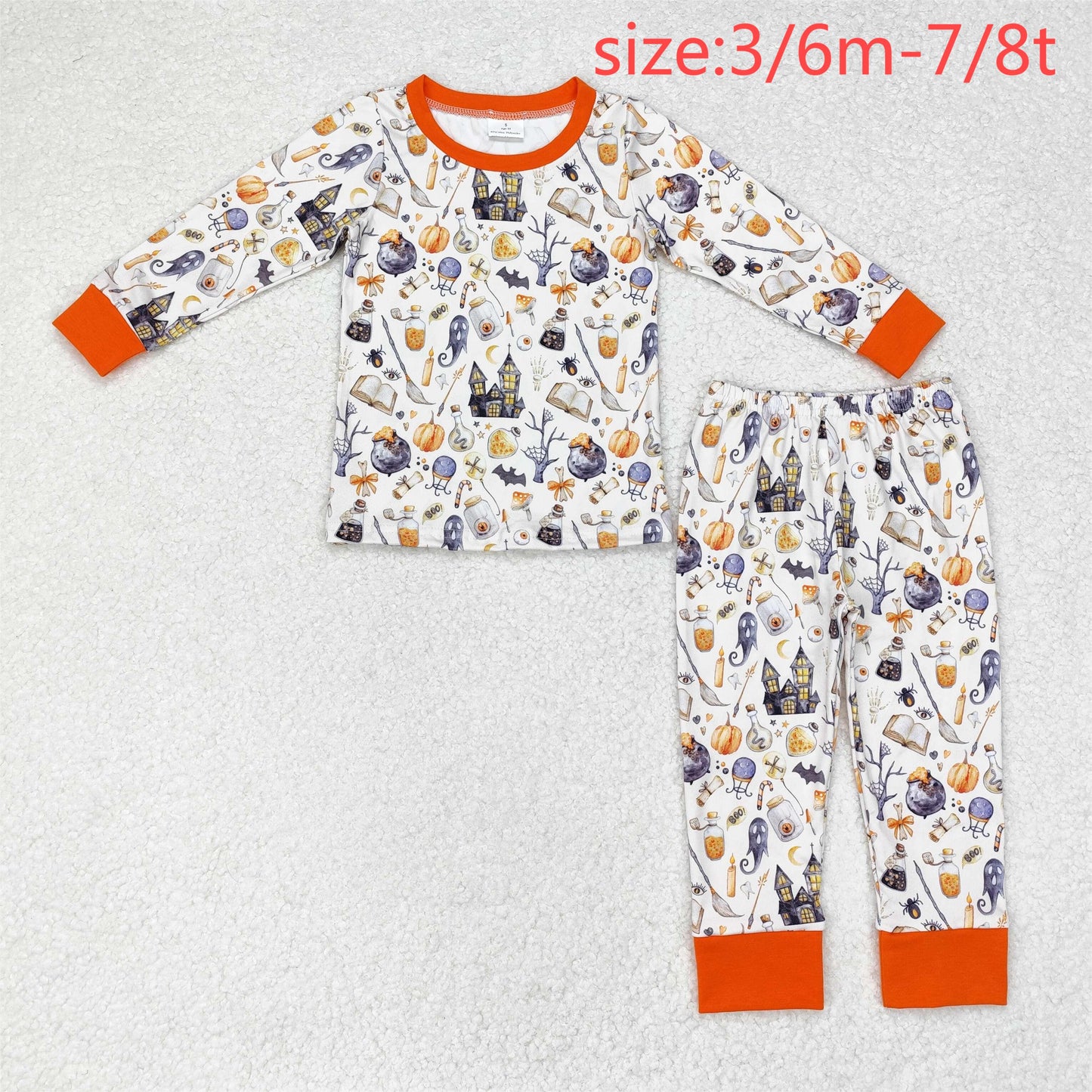 rts no moq BLP0460 Ghost Magic Broom Pumpkin Dream Long Sleeve Long Pants Pajama Set
