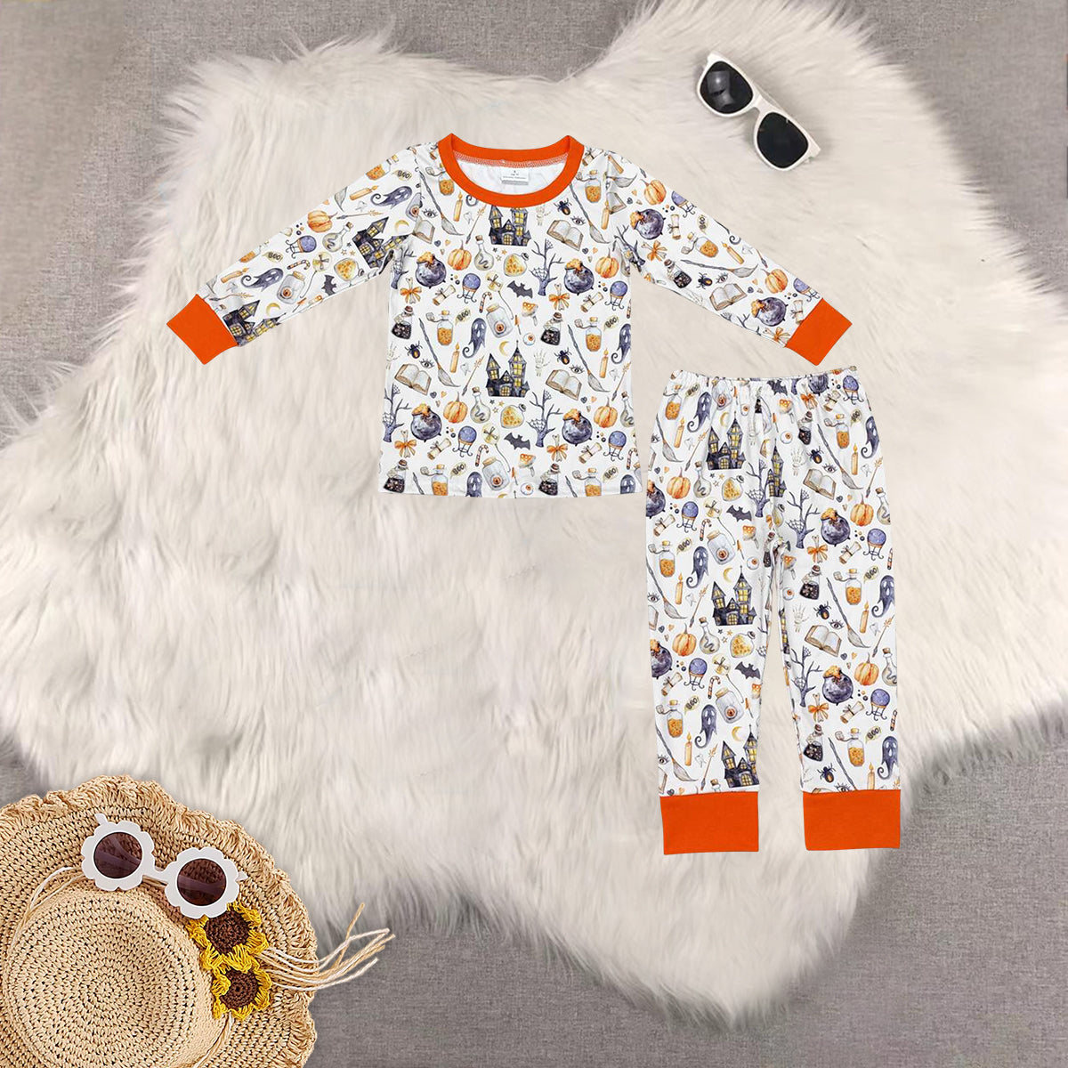 RTS NO MOQ Sibling Baby Girls halloween Long Sleeve Pants Set