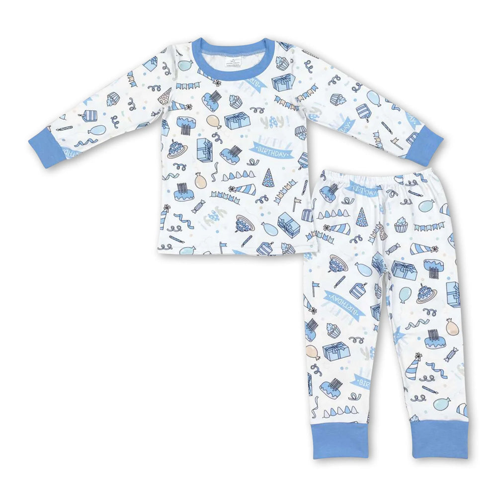 RTS NO MOQ Sibling milk silk Baby Girls Boys Birthday Print Shirt Top Matching Pants Pajamas Clothes Set