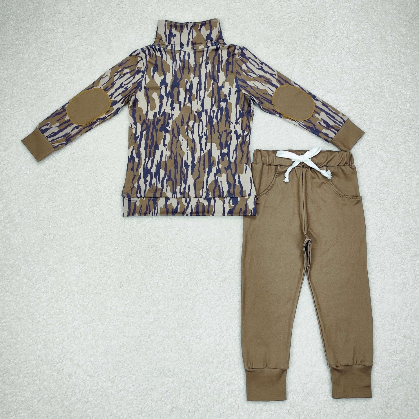 RTS NO MOQ（In Stock) Military green camouflage button long-sleeved brown trousers suit