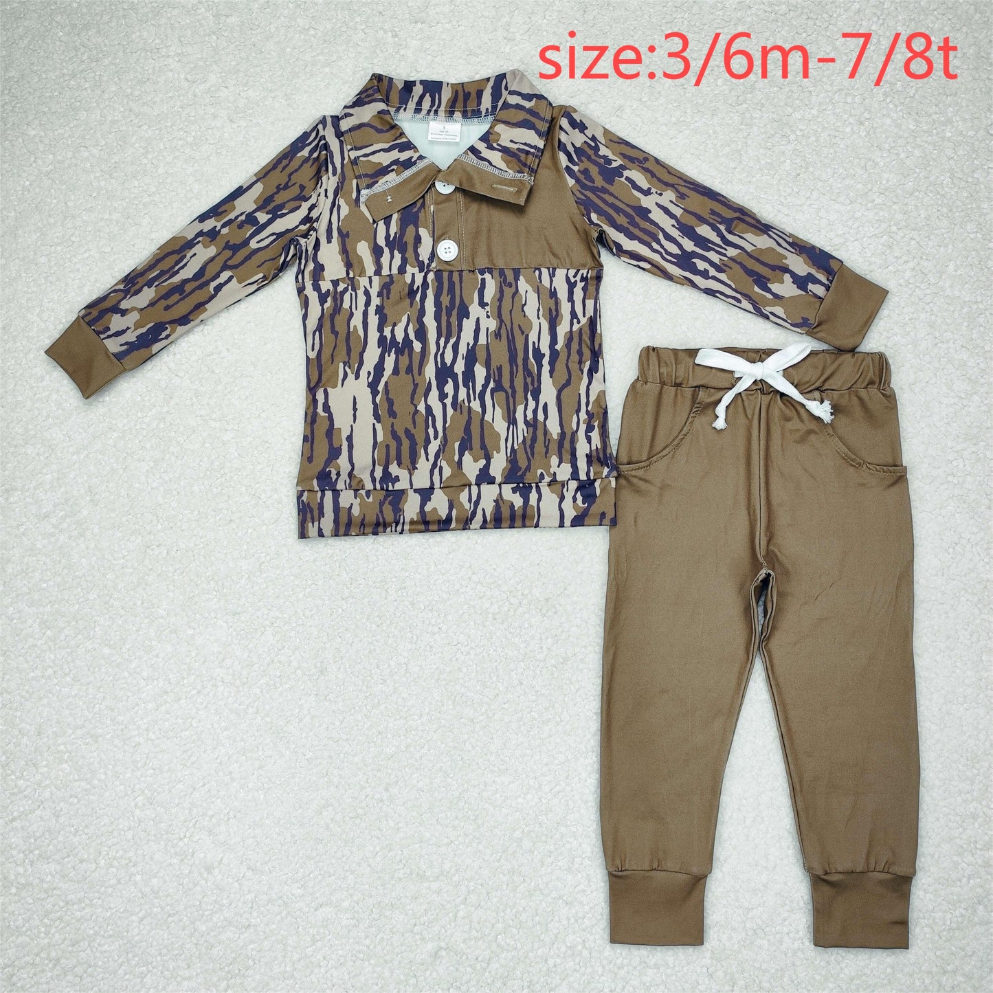 RTS NO MOQ（In Stock) Military green camouflage button long-sleeved brown trousers suit