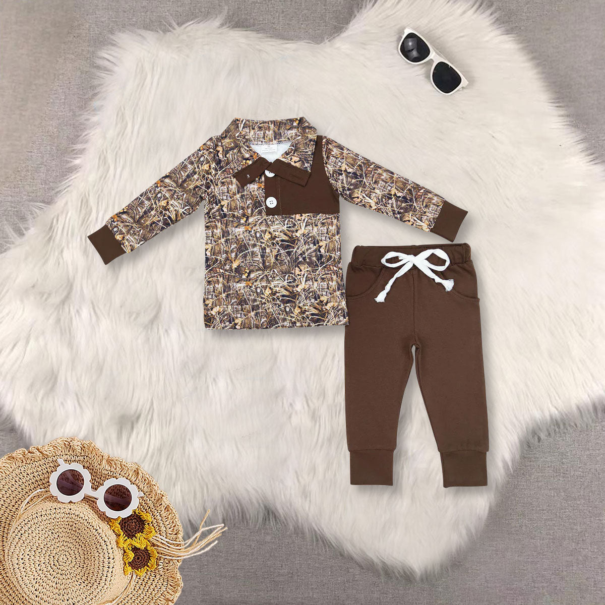 RTS NO MOQ Sibling Baby Boy clothes Camouflage Top Bell Pants Clothes Sets