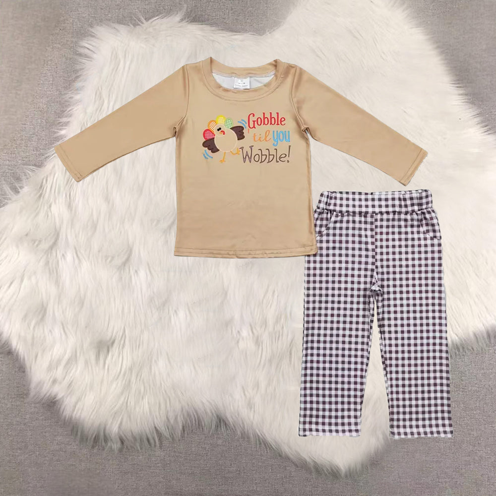 RTS NO MOQ Sibling baby girl boy clothes thanksgiving turkey Print Button Pullover Boys & Girls Long Suits