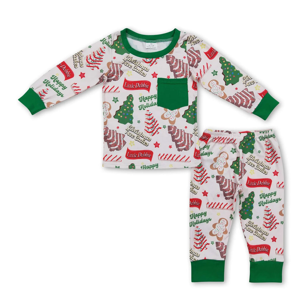 RTS NO MOQ Sibling milk silk Baby Boys Cute Festive Christmas Tree Cake Bamboo Long Sleeve Shirt Pants Outfits