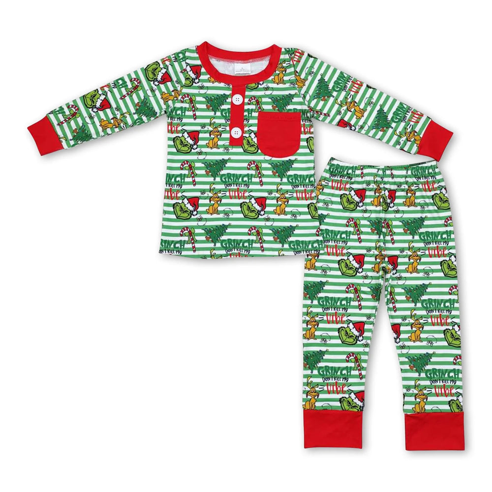 RTS NO MOQ Sibling milk silk Cute Clothes Baby Boys Christmas Candy Print Long Sleeve Top Elastic Waist Pants Two Piece Holiday Pajamas Sets