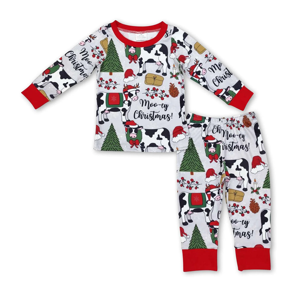 RTS NO MOQ Sibling milk silk Baby Boys Cute Festive Christmas Tree Cake Bamboo Long Sleeve Shirt Pants Outfits