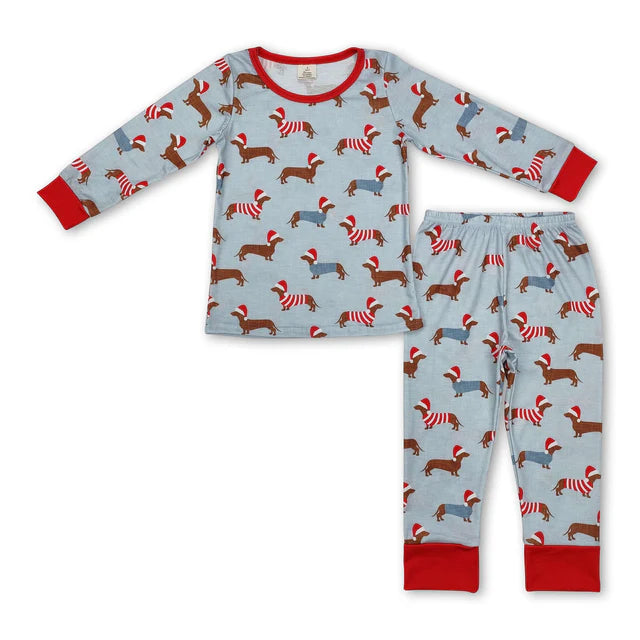 RTS NO MOQ Sibling milk silk Baby Boys Santa Tree Print Top Checkered Pants Bamboo Fabric Christmas Pajamas Outfit