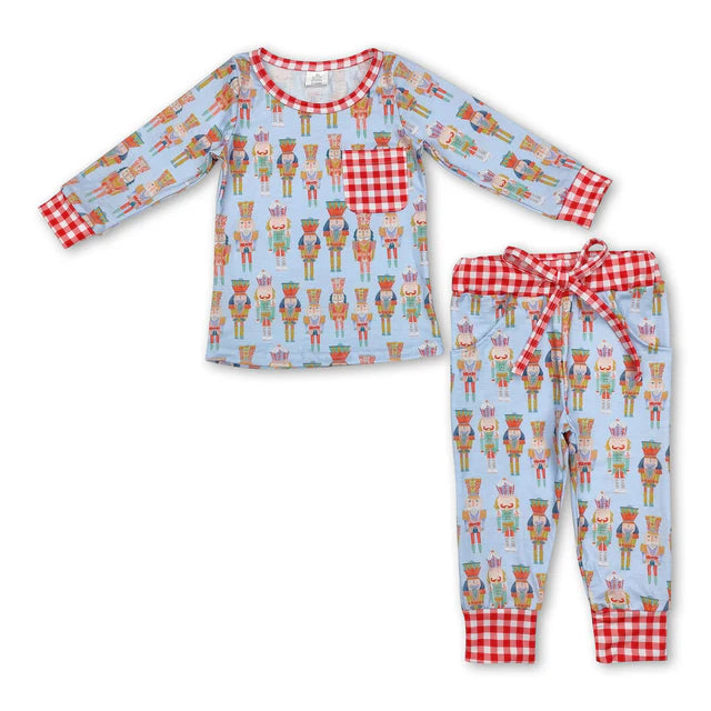 RTS NO MOQ Sibling milk silk Baby Girls Cute Bamboo Christmas Long Sleeve Sleepwear Set