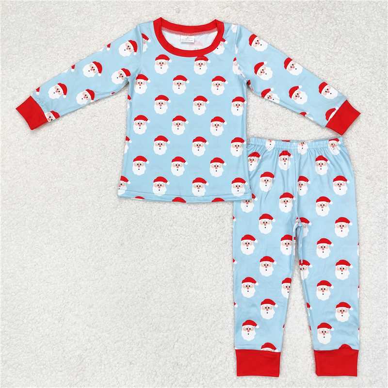 RTS NO MOQ Sibling milk silk Baby Girls And Boys Christmas Pajamas Cute Holiday Print Long Sleeve Sleep Set