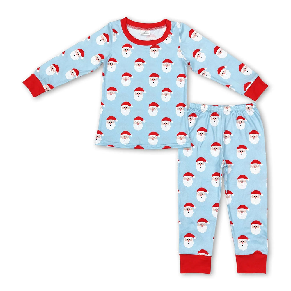 RTS NO MOQ Sibling milk silk Baby Boys Santa Christmas Print Top Pants Holiday Pajamas Sets