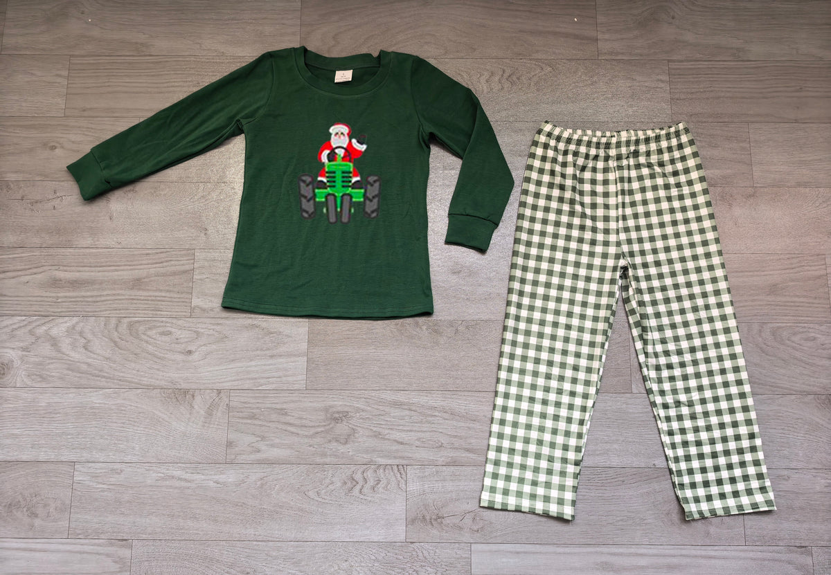 (Sample) No moq milk silk BLP0529 Embroidery Santa Truck Baby Boys Christmas Shirts Pants Clothes Sets