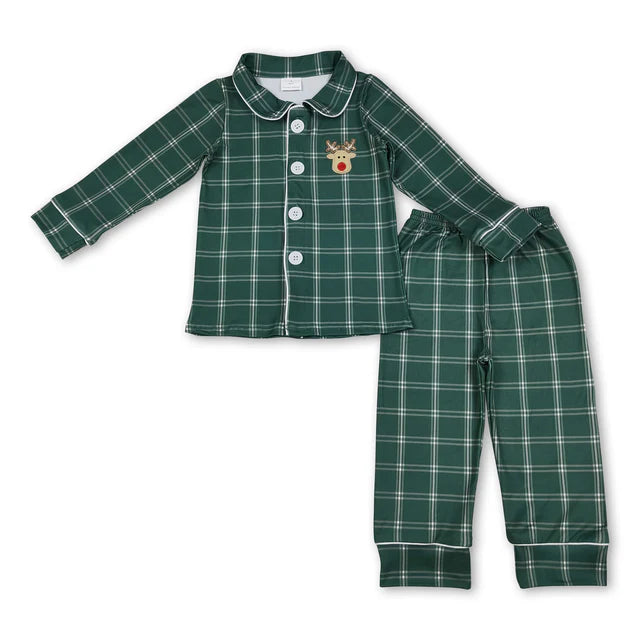 RTS NO MOQ Sibling milk silk Baby Girls And Boys Cute Santa Print Christmas Pajama Set