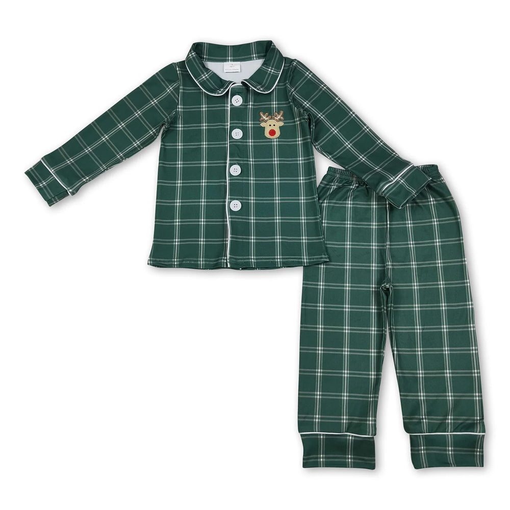RTS NO MOQ Sibling milk silk Baby Boys Christmas Farm  Button Up Top  Pants Sleep Matching Outfits