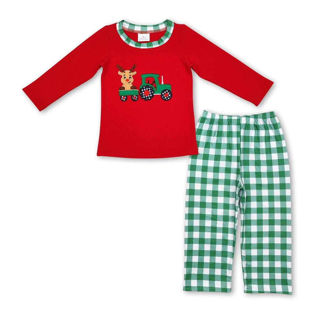 RTS NO MOQ Sibling milk silk Baby Boys Cute Truck Christmas Tree Bamboo Pajama Top Pants Sleep Clothes Sets