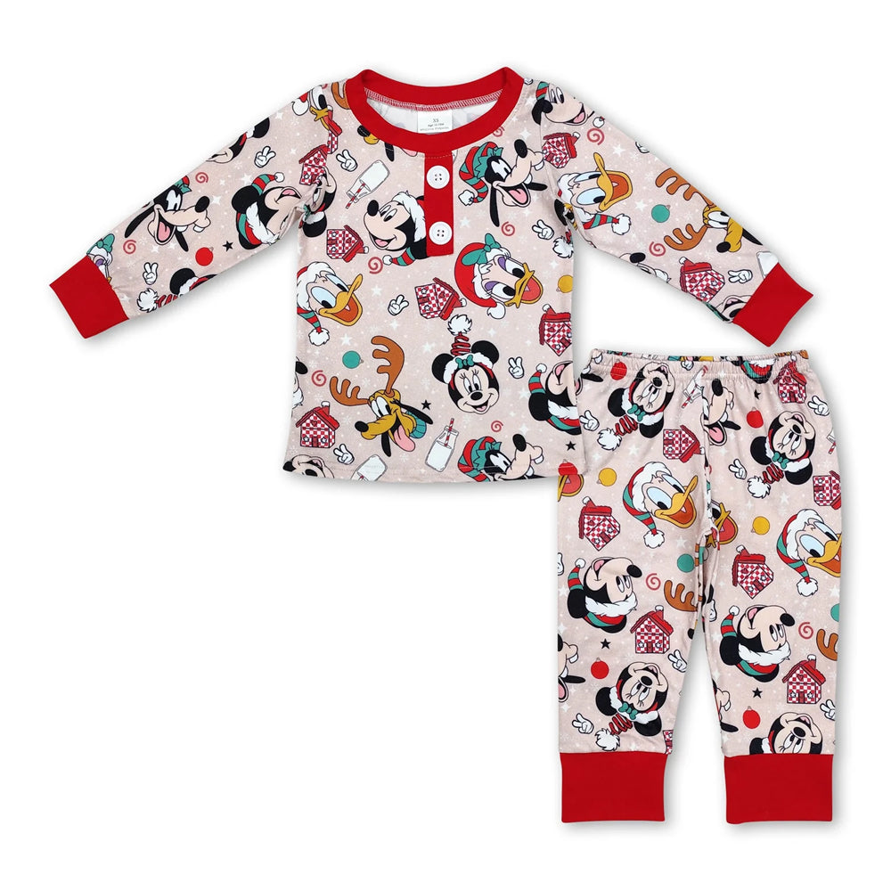 RTS NO MOQ Sibling milk silk Cute Clothes Baby Boys Cute Christmas Print Top Pants Holiday Pajamas Sets