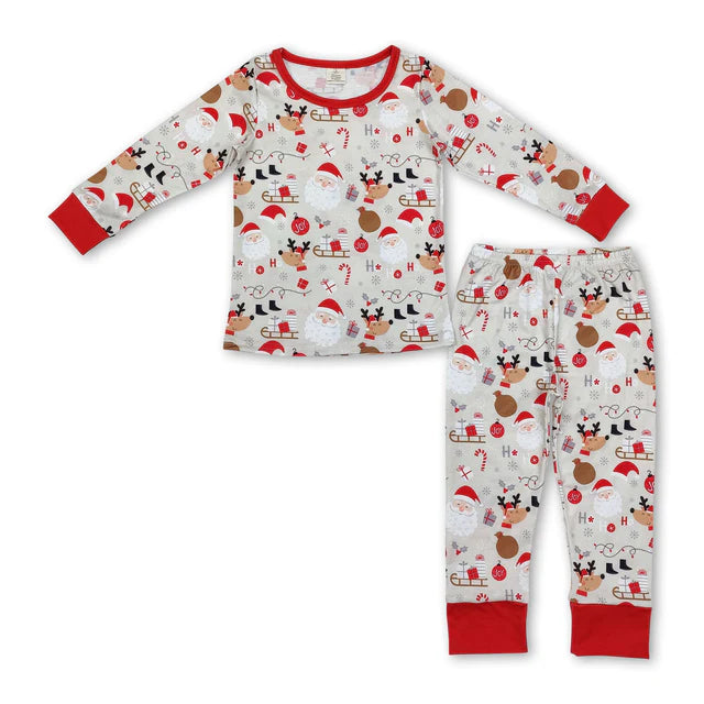 RTS NO MOQ Sibling milk silk Baby Boys Festive Christmas Bamboo Sleepwear Sets