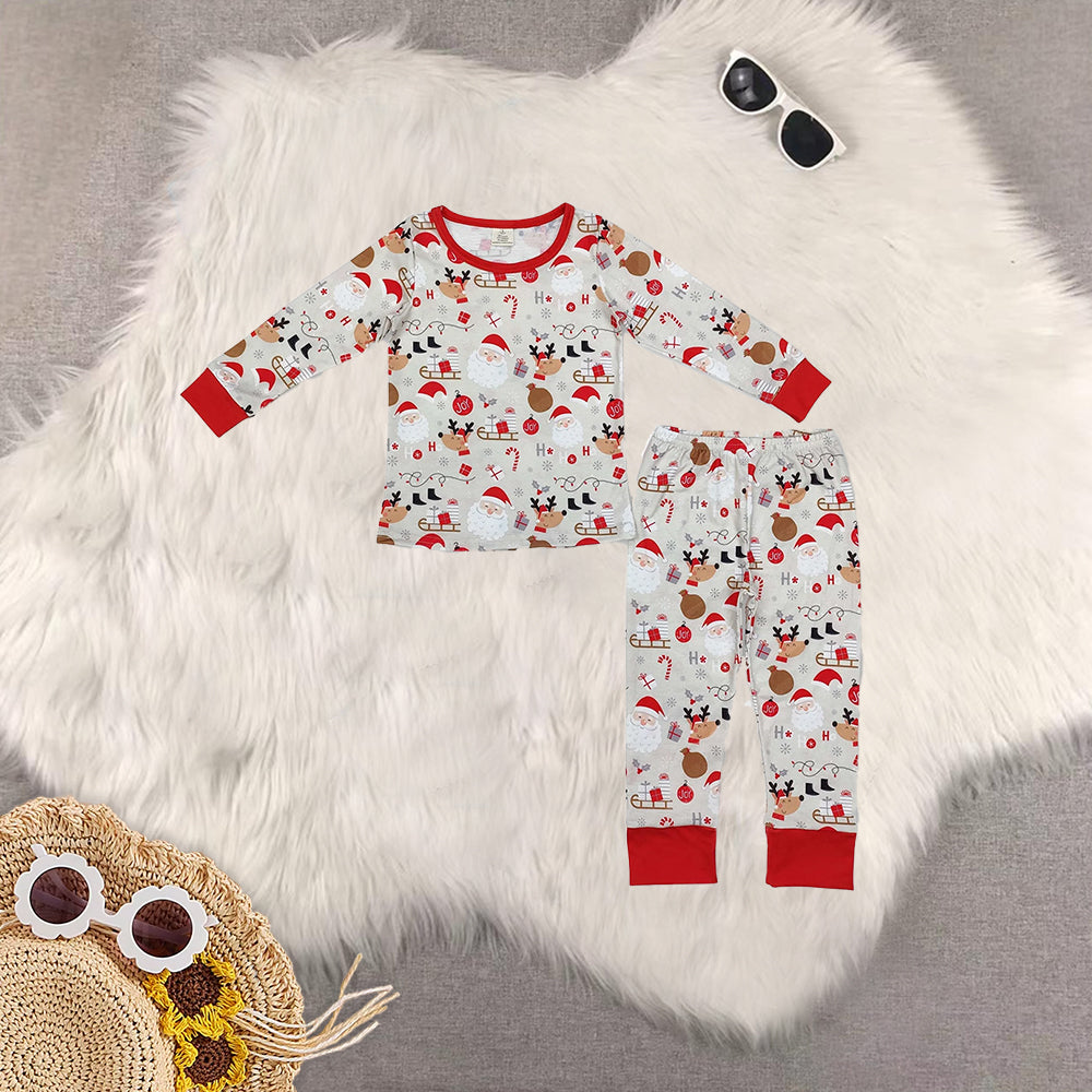 RTS NO MOQ Sibling Baby Girls boys modal Christmas trees Long Sleeve Pants Set