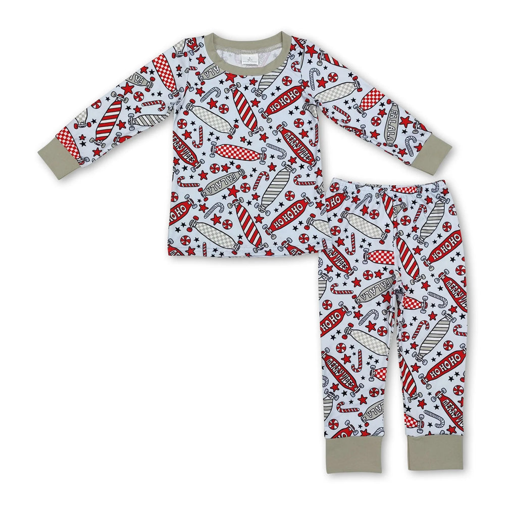 RTS NO MOQ Sibling milk silk Baby Boys Cute Festive Christmas Tree Cake Bamboo Long Sleeve Shirt Pants Outfits
