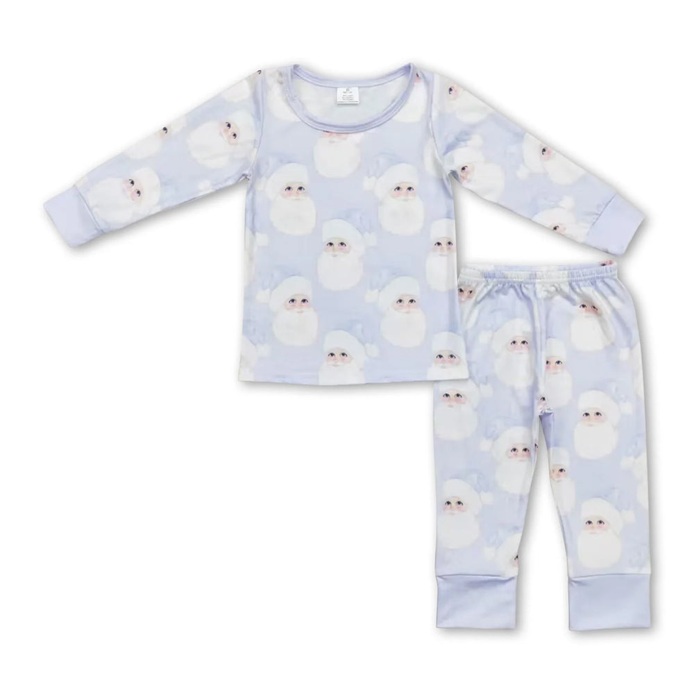 RTS NO MOQ Sibling milk silk Baby Boys Santa Christmas Print Top Pants Holiday Pajamas Sets