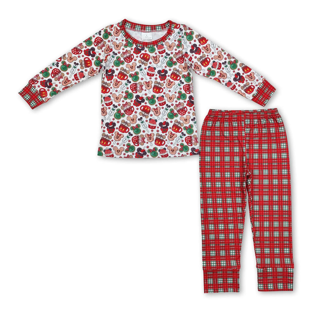 RTS NO MOQ Sibling milk silk Cute Clothes Baby Boys Cute Christmas Print Top Pants Holiday Pajamas Sets
