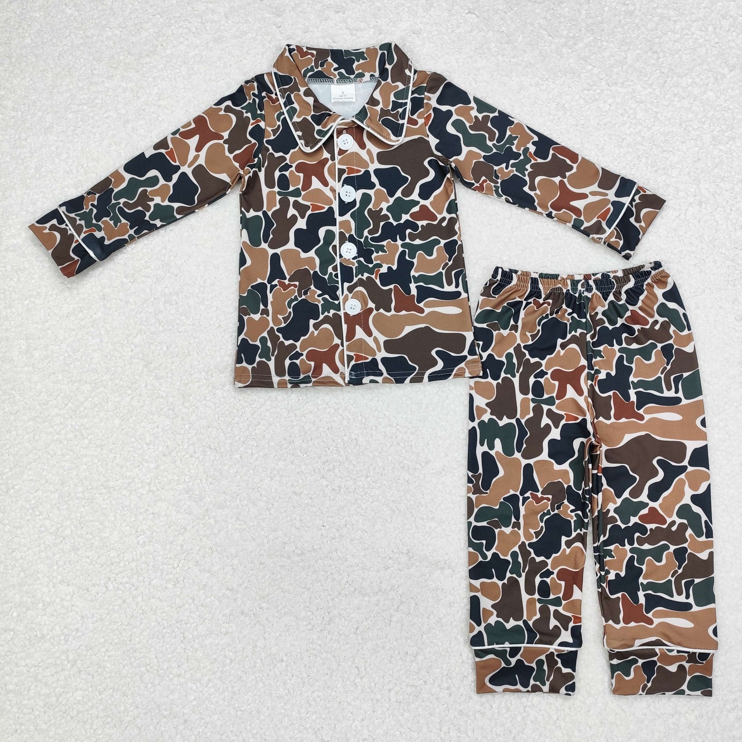 RTS NO MOQ（In Stock) Brown green camouflage beige long-sleeved trousers pajama set