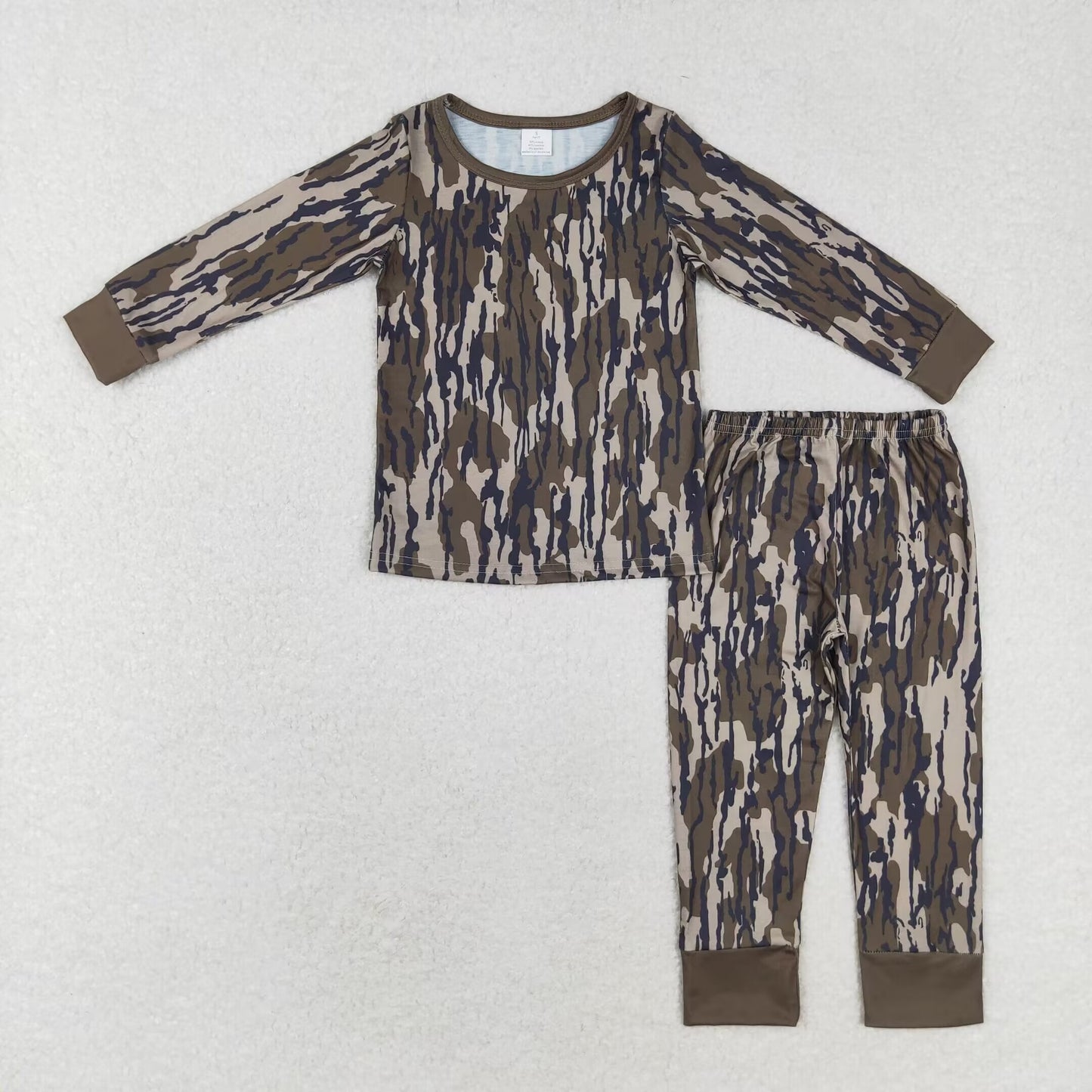 RTS NO MOQ（In Stock) Modal military green camouflage round neck long sleeve long pants pajamas set