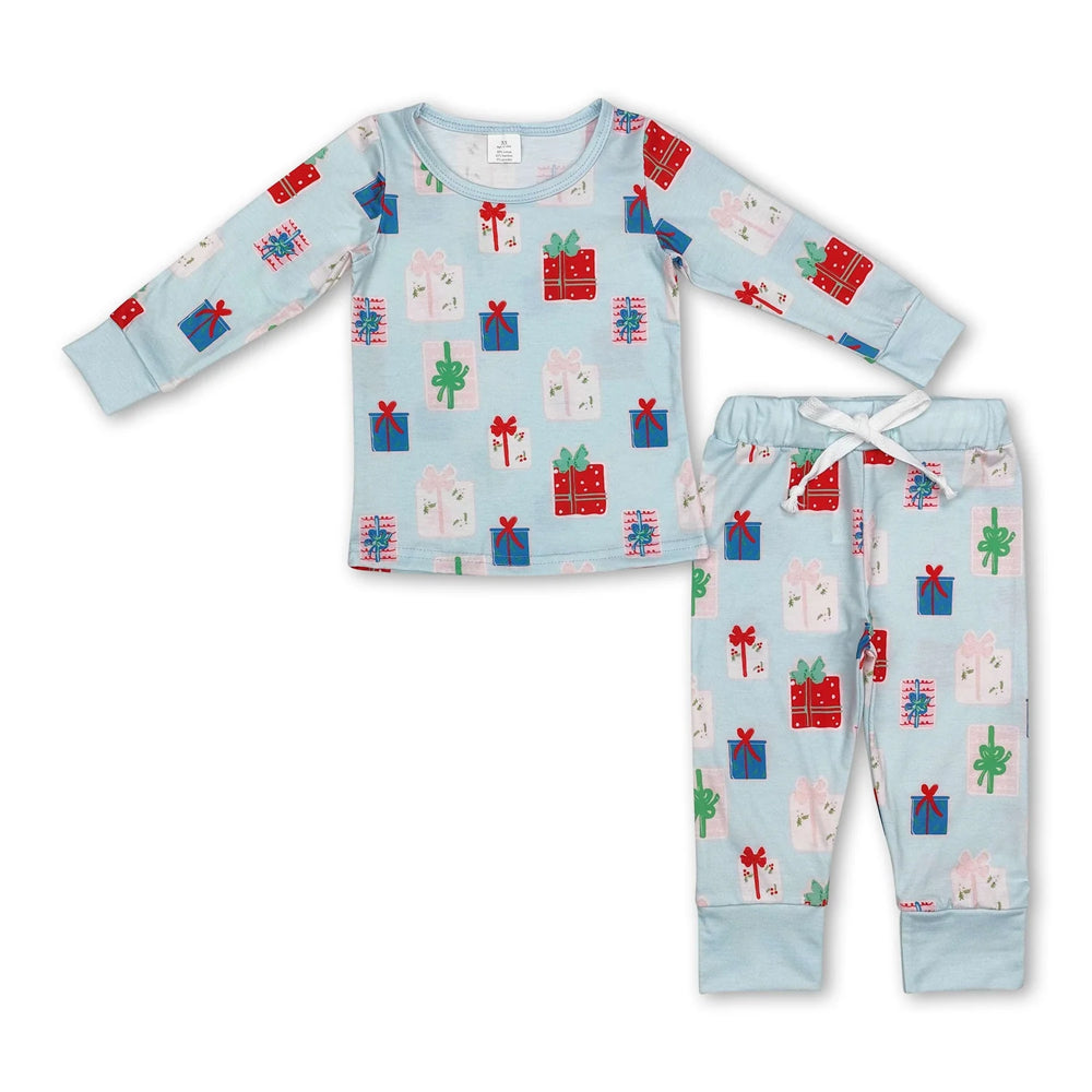 RTS NO MOQ Sibling milk silk Baby Boys Cute Festive Christmas Tree Cake Bamboo Long Sleeve Shirt Pants Outfits