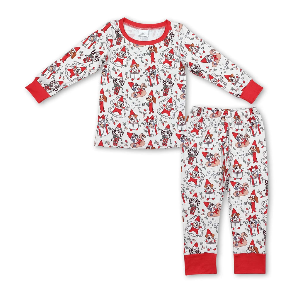 RTS NO MOQ Sibling milk silk Cute Clothes  Baby Boys Christmas Long Sleeve Top Elastic Waist Pants  Two Piece Pajamas Sets