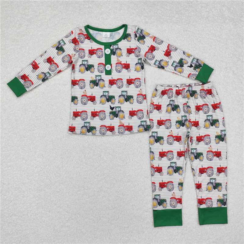 RTS NO MOQ baby Girls Clothes tractor long sleeve pant Sets and romper