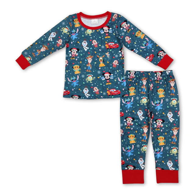 RTS NO MOQ Sibling milk silk Cute Clothes Baby Boys Cute Christmas Tree Cake Print Pajama Sets