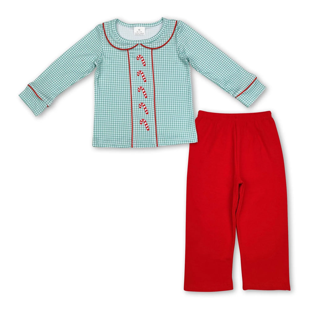 RTS NO MOQ Sibling milk silk Baby Boys Cute Blue Striped Santa Print Top Pants Holiday Photo Matching Outfit Sets