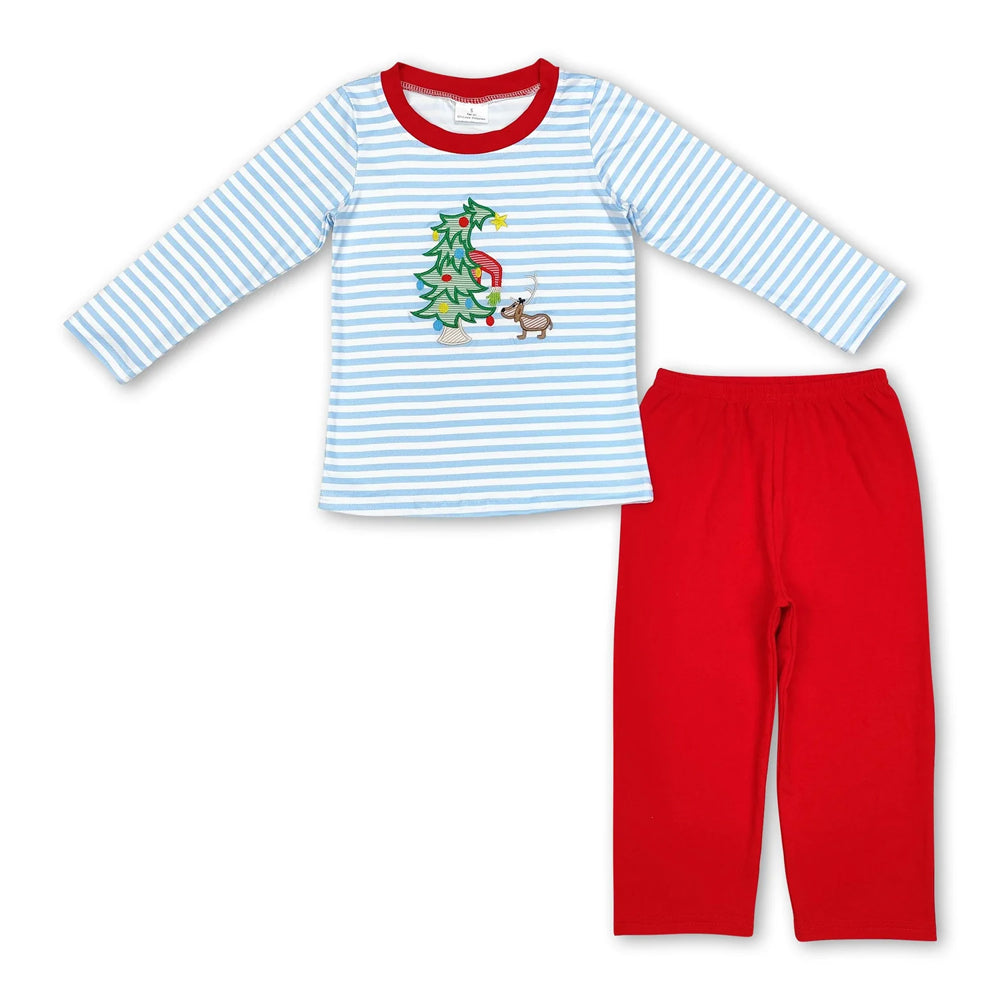RTS NO MOQ Sibling milk silk Cute Clothes Baby Boys Christmas Candy Print Long Sleeve Top Elastic Waist Pants Two Piece Holiday Pajamas Sets