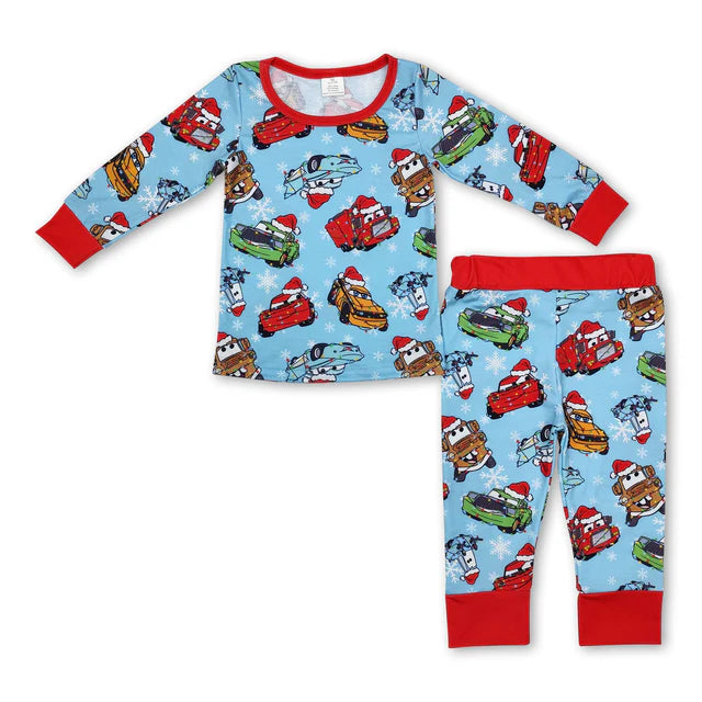 RTS NO MOQ Sibling milk silk Baby Boys Bamboo Fabric Checkered Christmas Shelf Print Pajama Sets