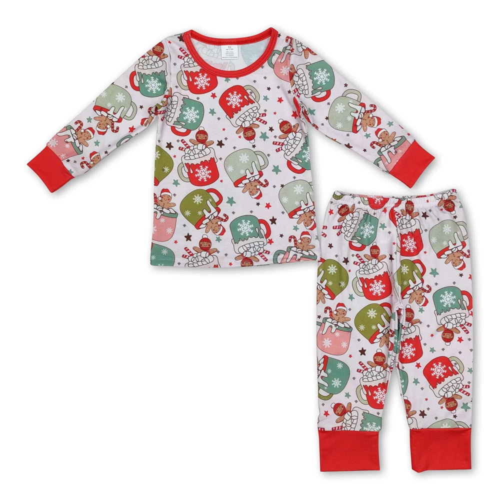 RTS NO MOQ Sibling milk silk Baby Boys Cute Festive Christmas Tree Cake Bamboo Long Sleeve Shirt Pants Outfits