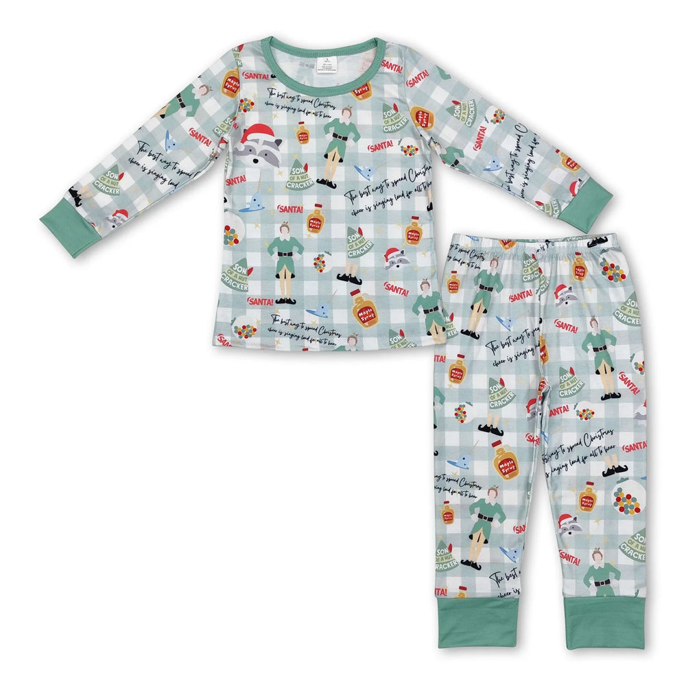 RTS NO MOQ Sibling milk silk Cute Clothes Baby Boys Cute Christmas Print Long Sleeve Top Elastic Waist Pants Two Piece Holiday Pajamas Sets