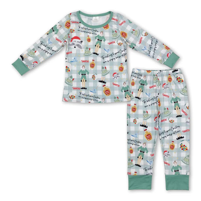 RTS NO MOQ Sibling milk silk Baby Boys Cute Christmas Tree And Star Long Sleeve Two Piece Bamboo Sleepwear Outfit